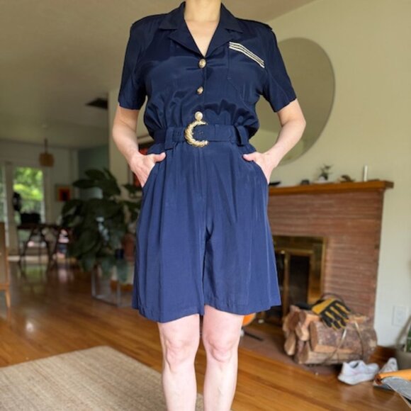 Sailor Core Vintage Nautical Romper with Belt and Pockets - Picture 1 of 8